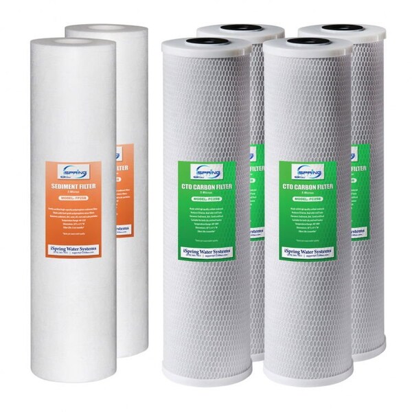 Ispring 4.5" x 20" Whole House Water Filter Replacement Set - Two Sediment and Four Carbon Block Cartridges F6WGB32B - main