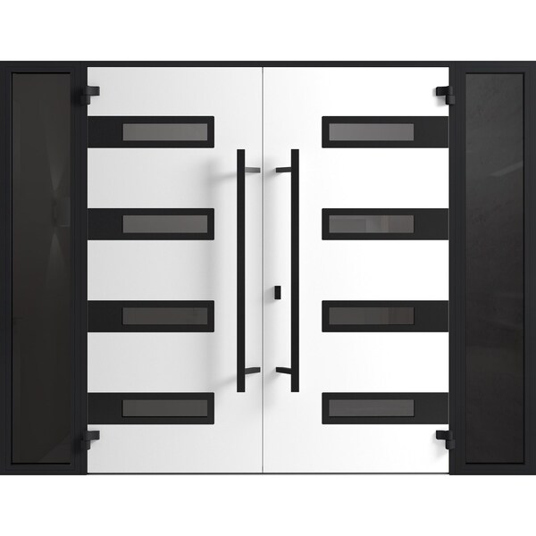 Vdomdoors Front Exterior Prehung Aluminum Double Doors Ronex0131 Grey Mirrored Clear Glass 2 Sidelights Entry RONEX0131DEXD-GRE-W12+72+12xH96-LH-I - main