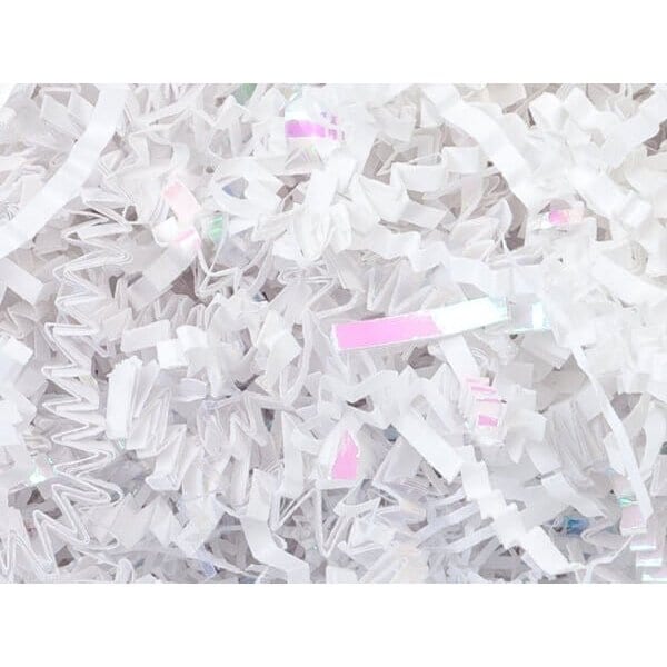 Nashville Wraps White & Iridescent Crinkle Cut Shredded Paper, 8 oz Bag ZF08WI - main