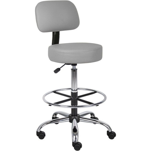 Boss Office Products Boss Caressoft Medical-Drafting Stool with Backrest - Vinyl - Gray B16245-GY - main