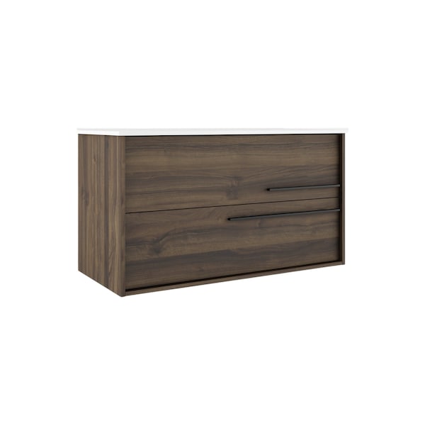 Homeroots 40" Dark Brown Wood Floating Bathroom Vanity With White Sink And Two Drawers 624112 - main