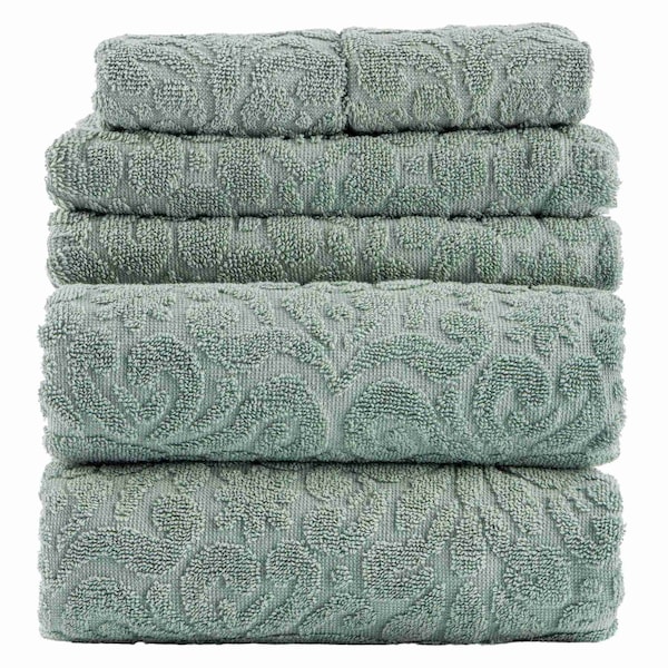 Lavish Home 6PC Jacquard Towel Set 100% Cotton Bathroom Accessories Soft & Absorbent Bathroom Set 67-040-FRST - main