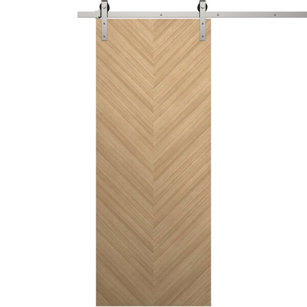 Sartodoors Modern Barn Door 18 x 80 inches, Ego 5005 Natural Oak, 6.6FT Silver Rail Track Heavy Hardware Set EGO5005BD-S-SNA-18 - main