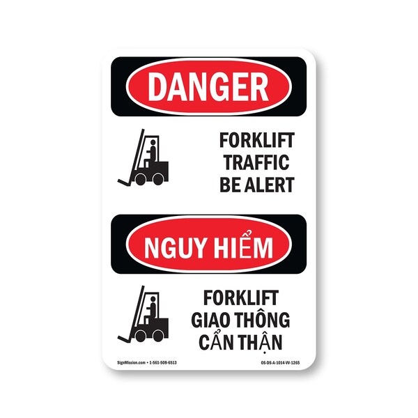Signmission Safety Sign, OSHA Danger, 14" Height, Aluminum, Forklift Traffic Bilingual OS-DS-A-1014-VV-1265 - main