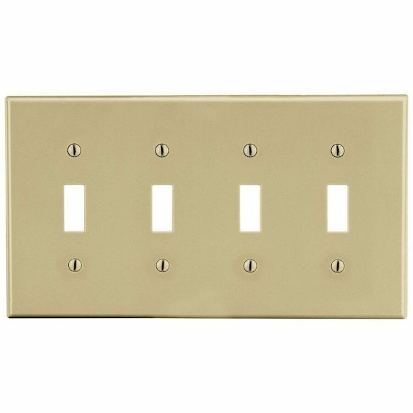 Hubbell Wiring Device-Kellems Toggle Switch Wall Plate, Number of Gangs: 4 Plastic, Satin Finish, Ivory P4I - main