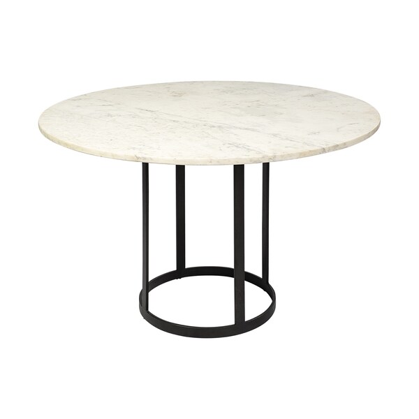 Homeroots 48" White And Black Rounded Marble And Metal Pedestal Base Dining Table 380478 - main