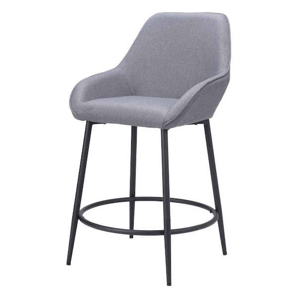 Homeroots Set of Two 25" Gray And Black Fabric And Steel Counter Height Bar Chairs 555703 - main