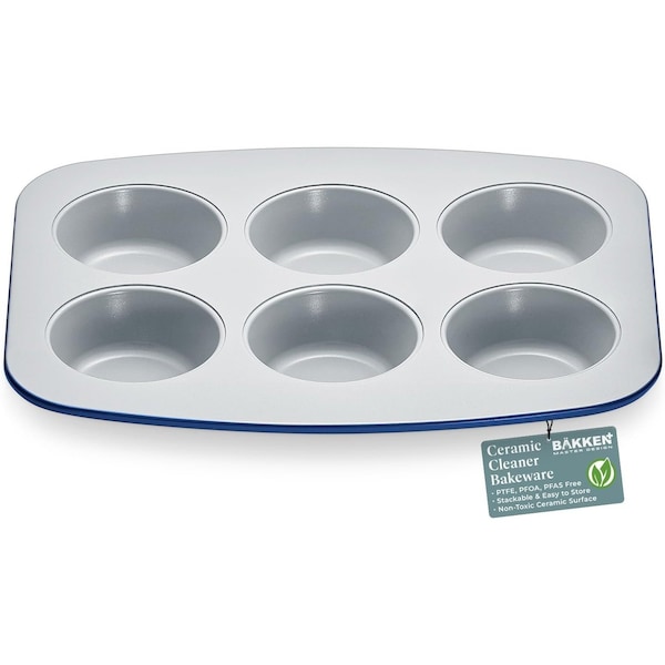 Bakken-Swiss 6-Cup Cake/Muffin Pan Set, Blue, Teal, Marble, Golden, Cream, Aluminized Steel, Non-Toxic SBKCRSTBKBULMUF - main