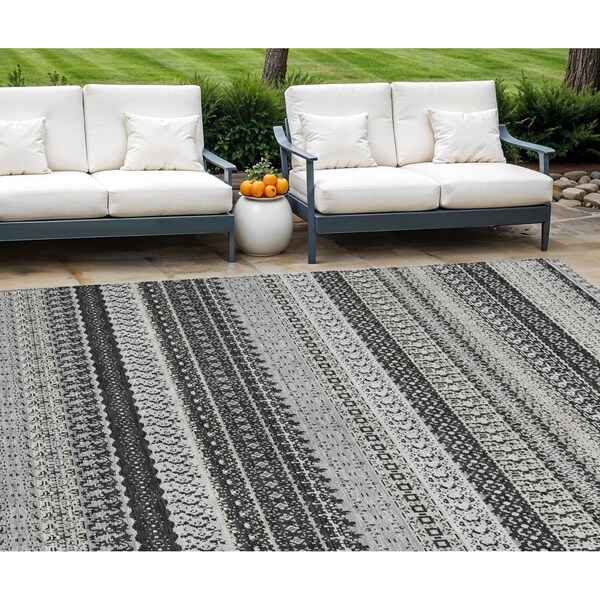 Homeroots 9' X 12' Black Striped Washable Indoor Outdoor Area Rug 576957 - main