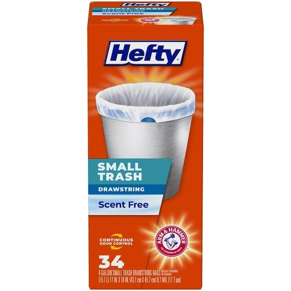 Hefty 4 gal No Scent Trash Bags Drawstring, 34PK E88546 - main