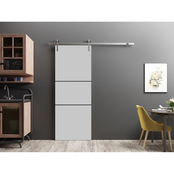 Sartodoors Sliding Barn Door with 6.6ft Hardware, Planum 0014 Matte Grey and Aluminum Strips, Rail Hangers Stu PLANUM0014BD-S-GRE-42 - main