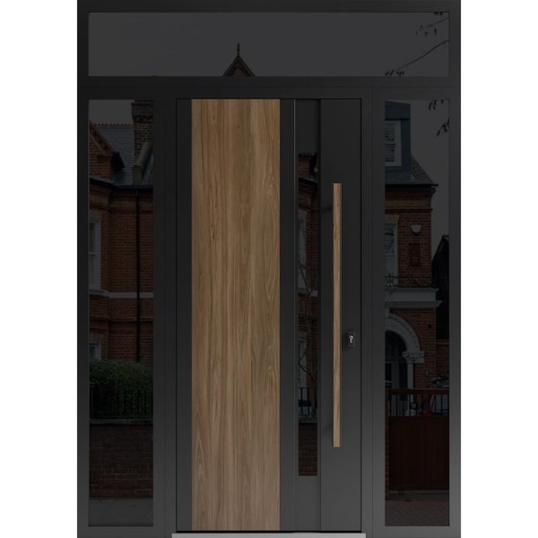 Vdomdoors Steel Door Dekton 0163 Venezia Noce 2 Side and Top Exterior Window Sidelite Entry Door Painted W14+ DEKTON0163EXD-VEN-W14+36+14xH80+16-LH-I - main