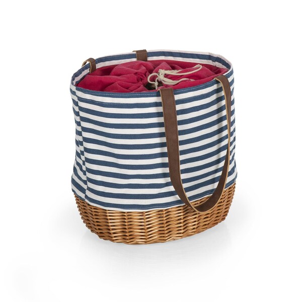 Picnic Time Family Of Brands Coronado Canvas and Willow Basket Tote, Navy Blue & White Stripe 203-00-211-000-0 - main