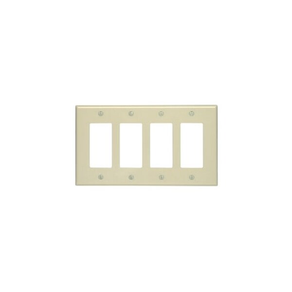 Leviton Decora Wallplate, Midway Size, Gang 4, White 80612-W - main