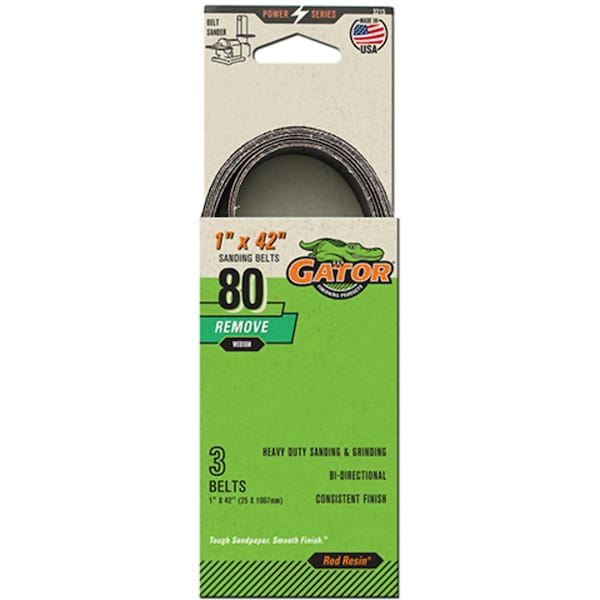Gator Finishing Red Resin 1 x 428 in. Sanding Belt, 80 Grit, Medium, 3PK 3215 - main
