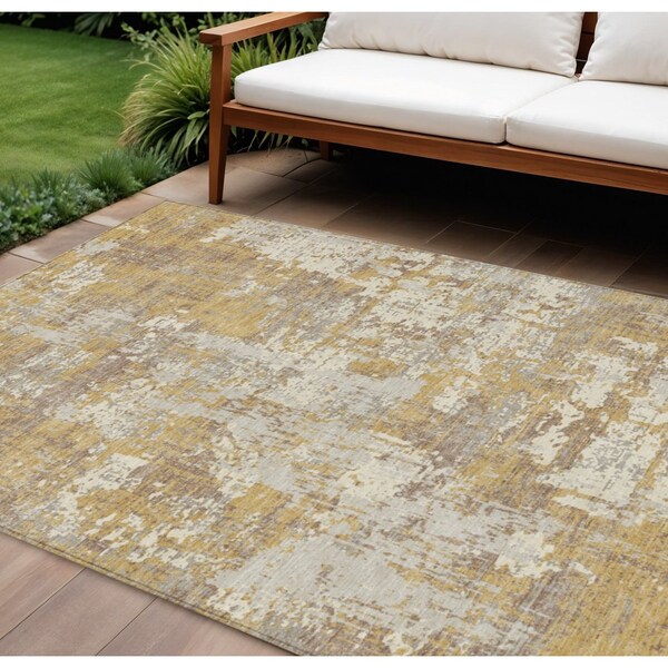 Homeroots 8' X 10' Gold Brown And Beige Abstract Washable Indoor Outdoor Area Rug 597965 - main