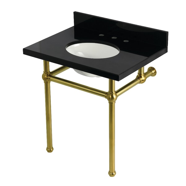 Kingston Brass 30" Black Granite Console Sink with Brass Legs, 8-Inch, 3-Hole, Black Granite/Brushed Brass KVPK3030KB7 - main