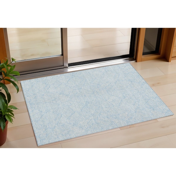 Homeroots 3' X 5' Sky Blue And Ivory Floral Washable Indoor Outdoor Area Rug 594659 - main
