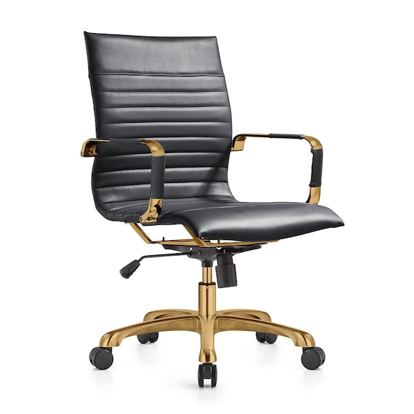 Leisuremod Harris Faux Leather Office Chair with Gold Frame, Black HOG19BLL - main