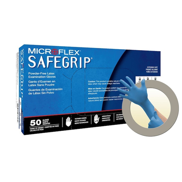 Ansell SafeGrip, Disposable Gloves, Latex, M, Blue MFXSG375M-CASE - main
