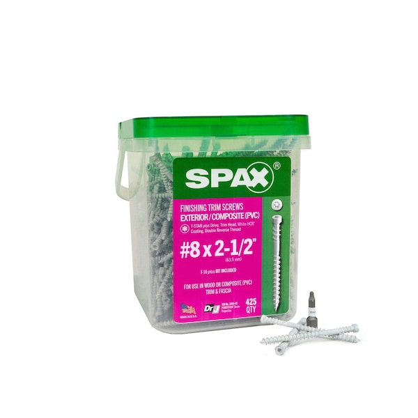 Spax #8 x 2-1/2 in Wood Composite Double Thread Screws Powertrim Trim Head T-Star Plus Pail, 425PK 3241830400608 - main