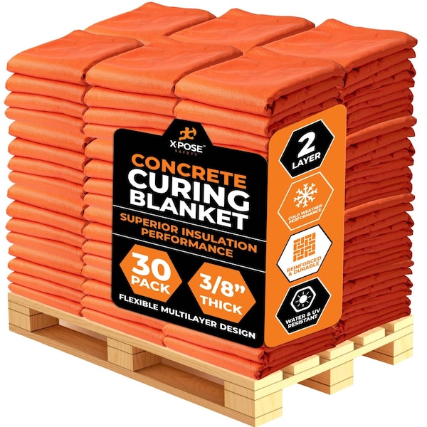 Xpose Safety Pack of 30 2 Layer Concrete Curing Blanket, 6ft x 25ft, R-3.30, air, R-1.37 surface, Orange, 30PK CCB-2L-30-X - main