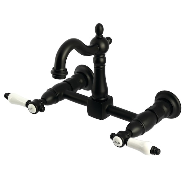 Kingston Brass Two-Handle Wall Mount Bridge Kitchen Faucet, Matte Black KS2440BPL - main