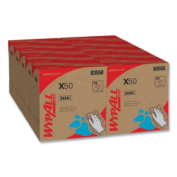 Wypall X50 Cloths, POP-UP Box, 9 1/10 x 12 1/2, White, 176/Box, PK10 KCC 83550 - main
