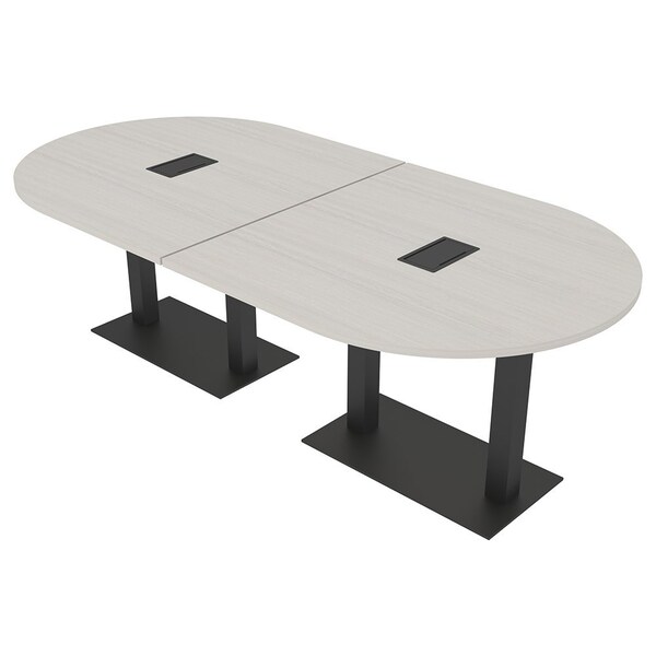 Skutchi Designs Racetrack Conference Table With Power Unit, 48 in W, 96 in L, Ivory HAR-RAC-48X96-DOU.BK-K458-EBLK - main