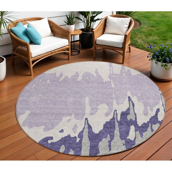 Homeroots 8' Purple And Ivory Round Abstract Washable Indoor Outdoor Area Rug 613652 - main