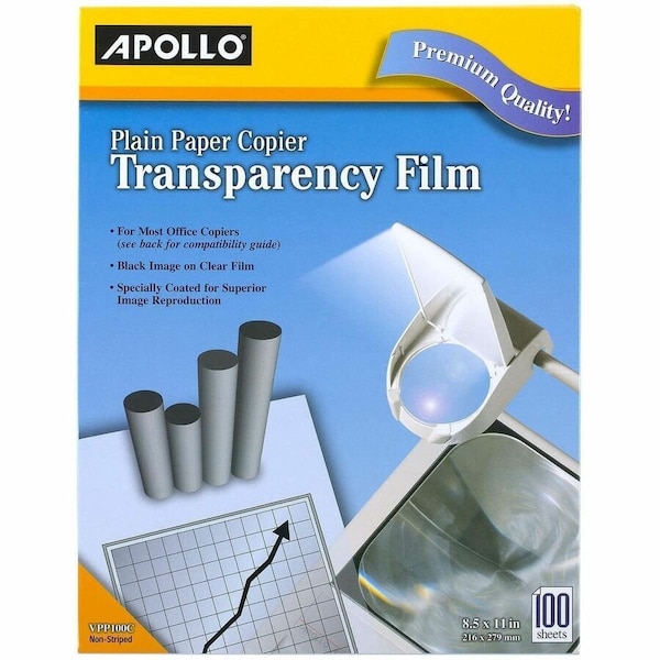 Apollo Transparency Film, 8-1/2 x11", 100/BX, Black on Clear 100PK APOPP100C - main