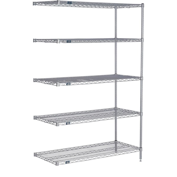 Global Industrial Nexel 5 Shelf, Nexelate Silver Epoxy Wire Shelving Unit, Add On, 72"W x 14"D x 63"H B3151979 - main