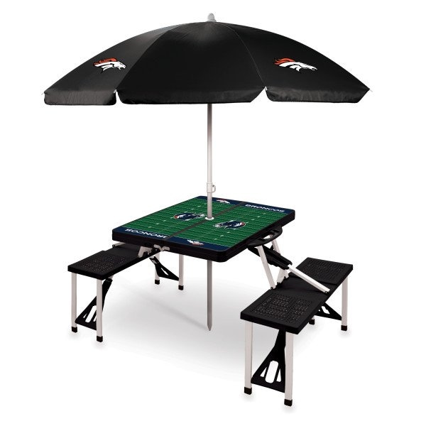 Picnic Time Family Of Brands Denver Broncos - Picnic Table Portable Folding Table with Seats and Umbrella, (Black) 811-02-175-105-2 - main