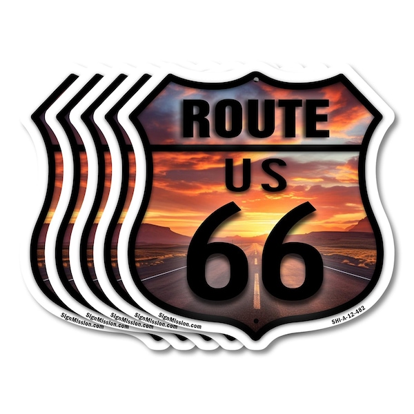 Signmission Route Us 66 Sunset, 12 inch X 12 inch, Aluminum Metal Sign, 5PK SHI-A-5Pack-12-482 - main