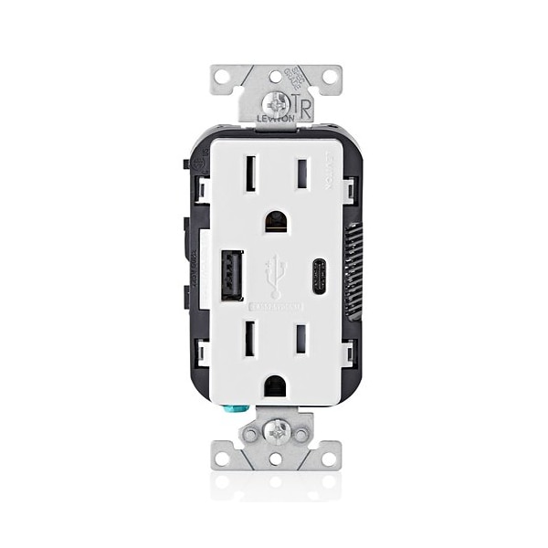 Leviton USBReceptacle, 15A, 1/2hp, Wht, Thrmplstc T5633-W - main