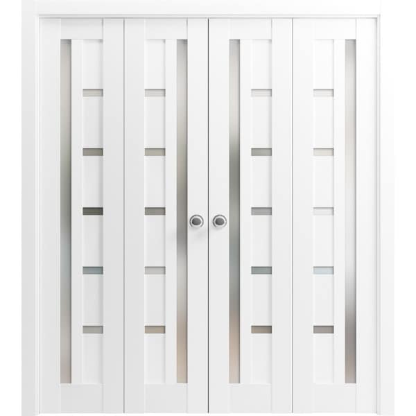Sartodoors Sliding Closet Double Bi-fold Doors White Solid Core Modern Interior QUADRO4088DBF-WS-72 x 84 (4* 18x84) - main
