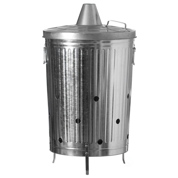 Gardenised Silver Outdoor Galvanized Metal Garden Incinerator Can, for Yard, Patio, and Backyard QI004569 - main