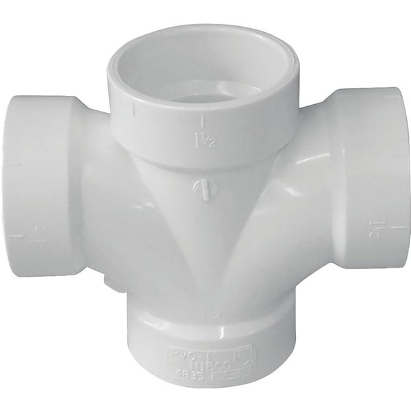 Genova CANPLAS 192187 Double Sanitary Pipe Tee, 1-1/2 x 3 in, Hub, PVC, White PVC 00428 0600HA - main