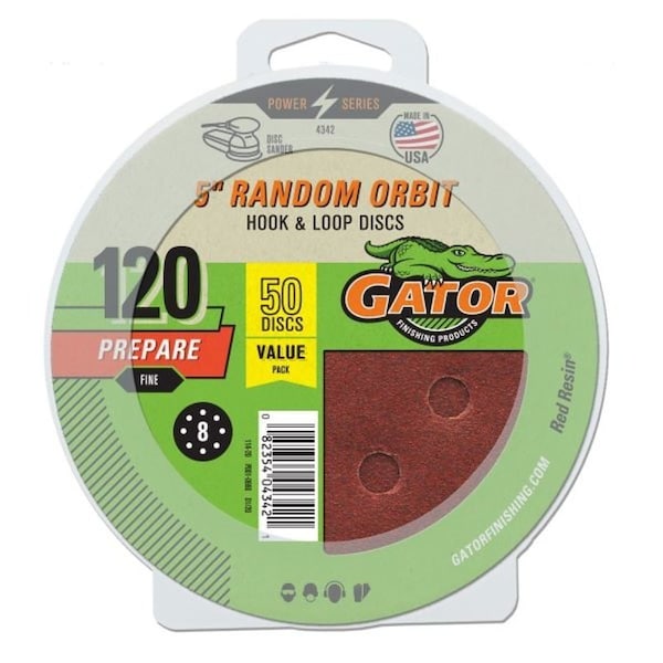 Gator Sanding Disc, 5 in Dia, 120 Grit, Fine, Aluminum Oxide Abrasive, Vented 4342 - main
