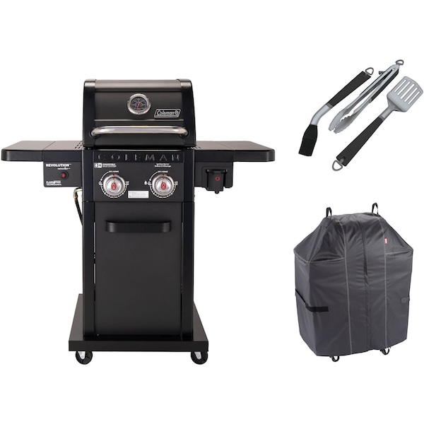 Coleman Revolution Grilling Kit with 2-Burner Propane Gas BBQ Grill, Heavy-Duty Cover, and 3-Piece Tool Set RV-201BBQ-3-KIT - main