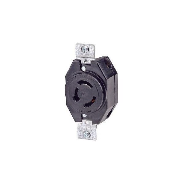 Leviton Flanged Locking Receptacle, Non-NEMA, 20 A, 125/250V AC, Single Phase, 3 Pole, Flush Mount, Black 7310-B - main