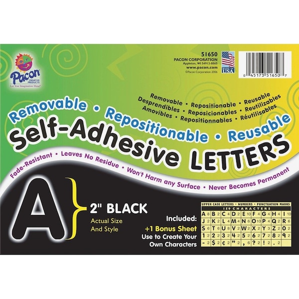 Pacon Reusable SelfAdhesive Letters, Black, 159PK PAC51650 - main