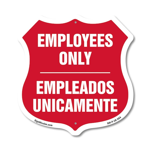 Signmission Bilingual Employees Only Shield Sign Emp, 18 Inch X 18 Inch, Plastic Sign SHI-P-18-364 - main