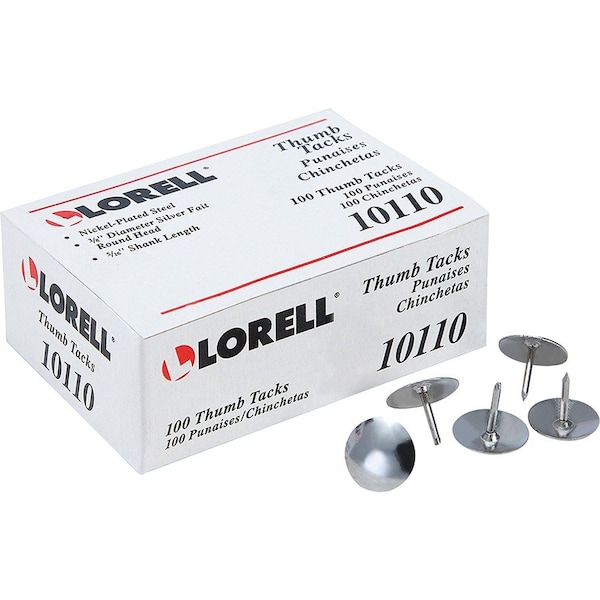 Lorell Thumb Tack, Silver, Round, PK100 LLR10110 - main