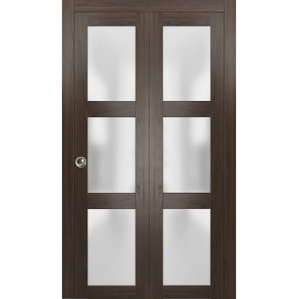 Sartodoors Sliding Closet Bi-fold Doors, Lucia 2552 Chocolate Ash with Frosted Glass, Sturdy Tracks Moldings LUCIA2552BF-CA-64 x 96 (2* 32x96) - main