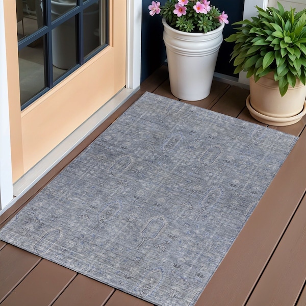 Homeroots 3' X 5' Navy Blue And Gray Southwestern Washable Indoor Outdoor Area Rug 587038 - main