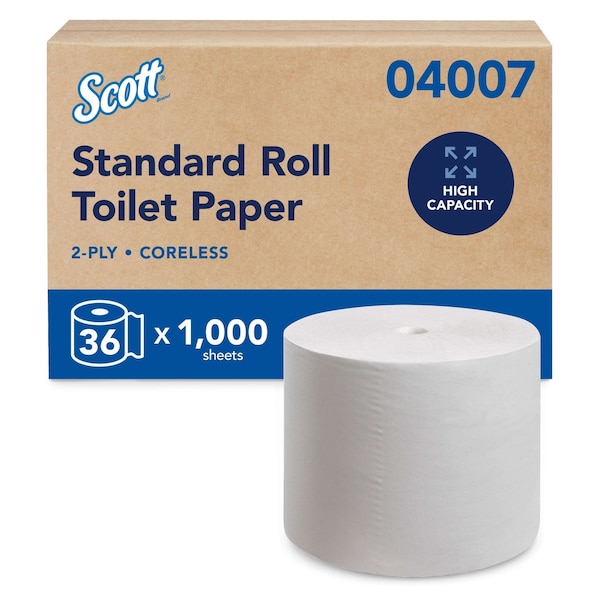 Scott Scott Coreless High-Capacity Standard Roll Toilet Paper, 2-Ply, White, 1,000 Sheets/Roll, 36PK 04007 - main