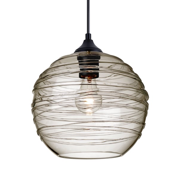 Besa Lighting Besa Wave 10 Outdoor Pendant, Smoke, Black Finish, 1x 8W LED Filament OP-462702-EDIL-BK - main