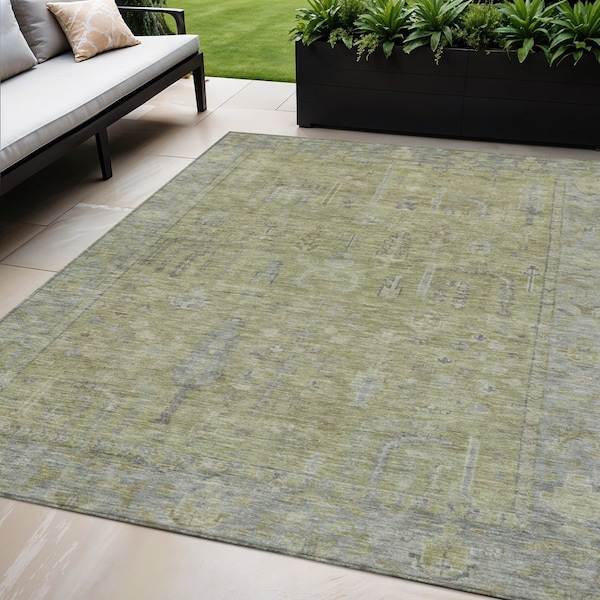 Homeroots 5' X 8' Artichoke Green And Gray Oriental Washable Indoor Outdoor Area Rug 604702 - main