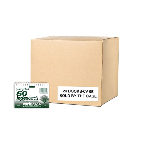 Roaring Spring Case of Spiral Bound Recycled Index Cards 3"x5", 50 CT pk, Narrow Ruled, Perforated, Blank on Back 28335cs - main
